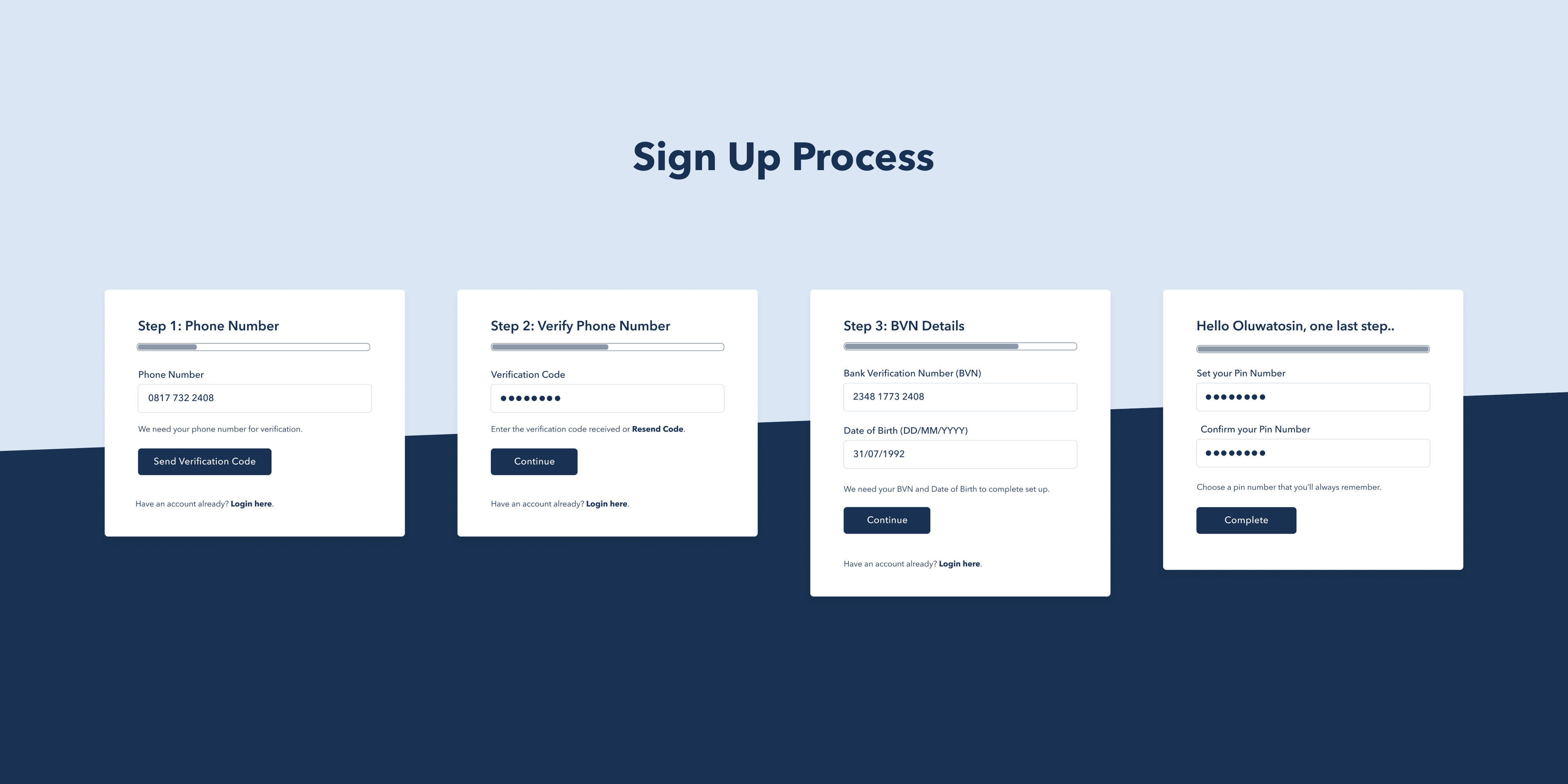 signup screens